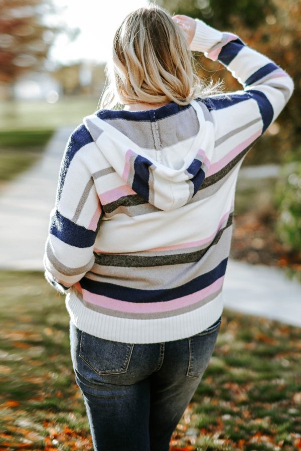 Stripe Plus Size Striped Hooded Knit Sweater - Image 2