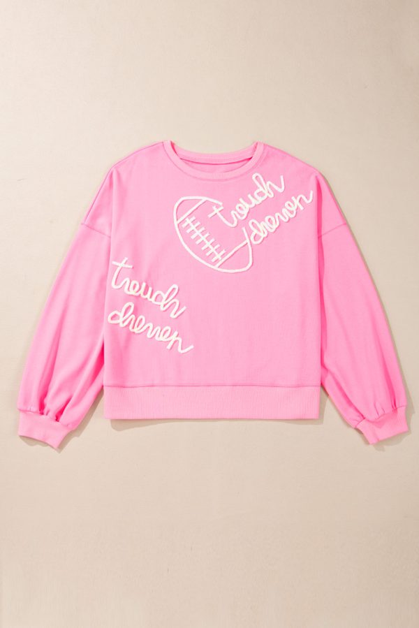 Pink Touch Down Rugby Football Embroidered Plus Size Sweatshirt - Image 3