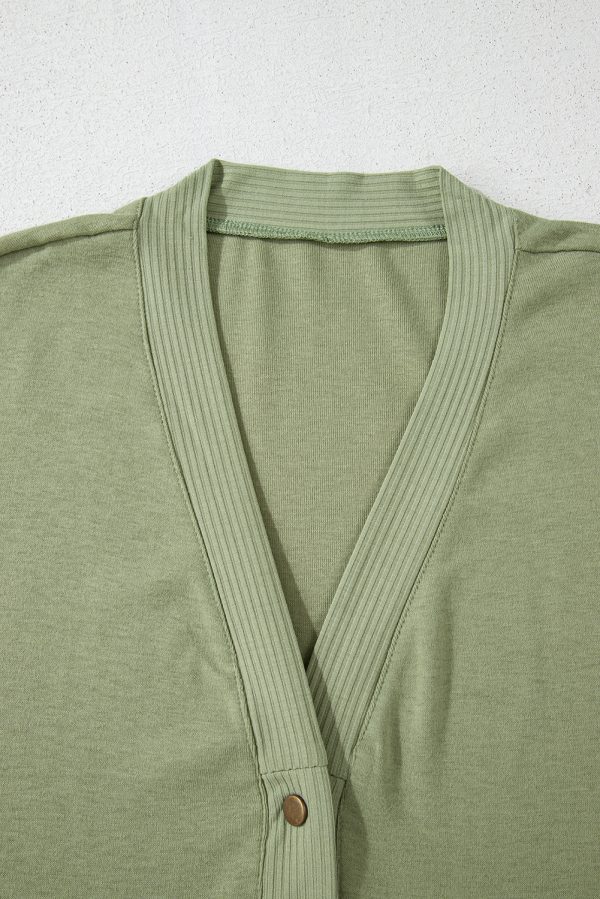 Green Plus Size Snap Buttons Front Knit Cardigan - Image 6